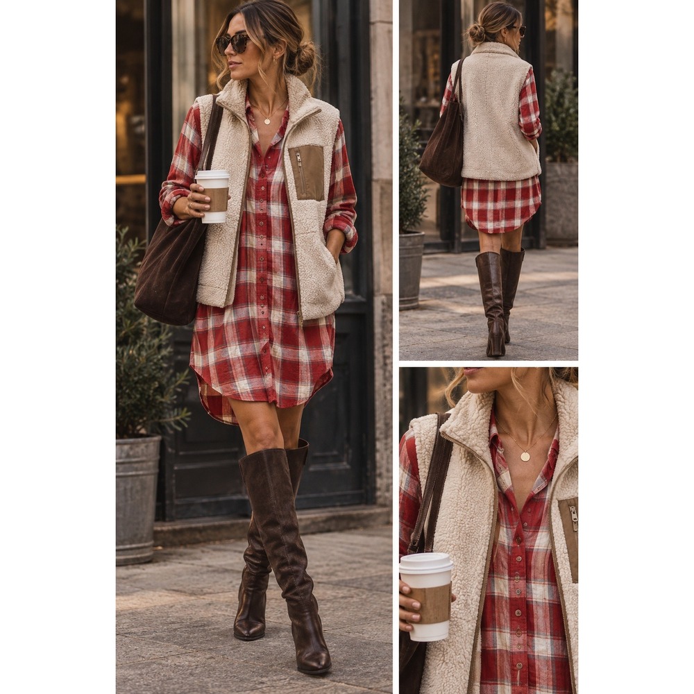 Akemi + Kin flannel mini anthropologie plaid fall autumn trend dress  M EUC